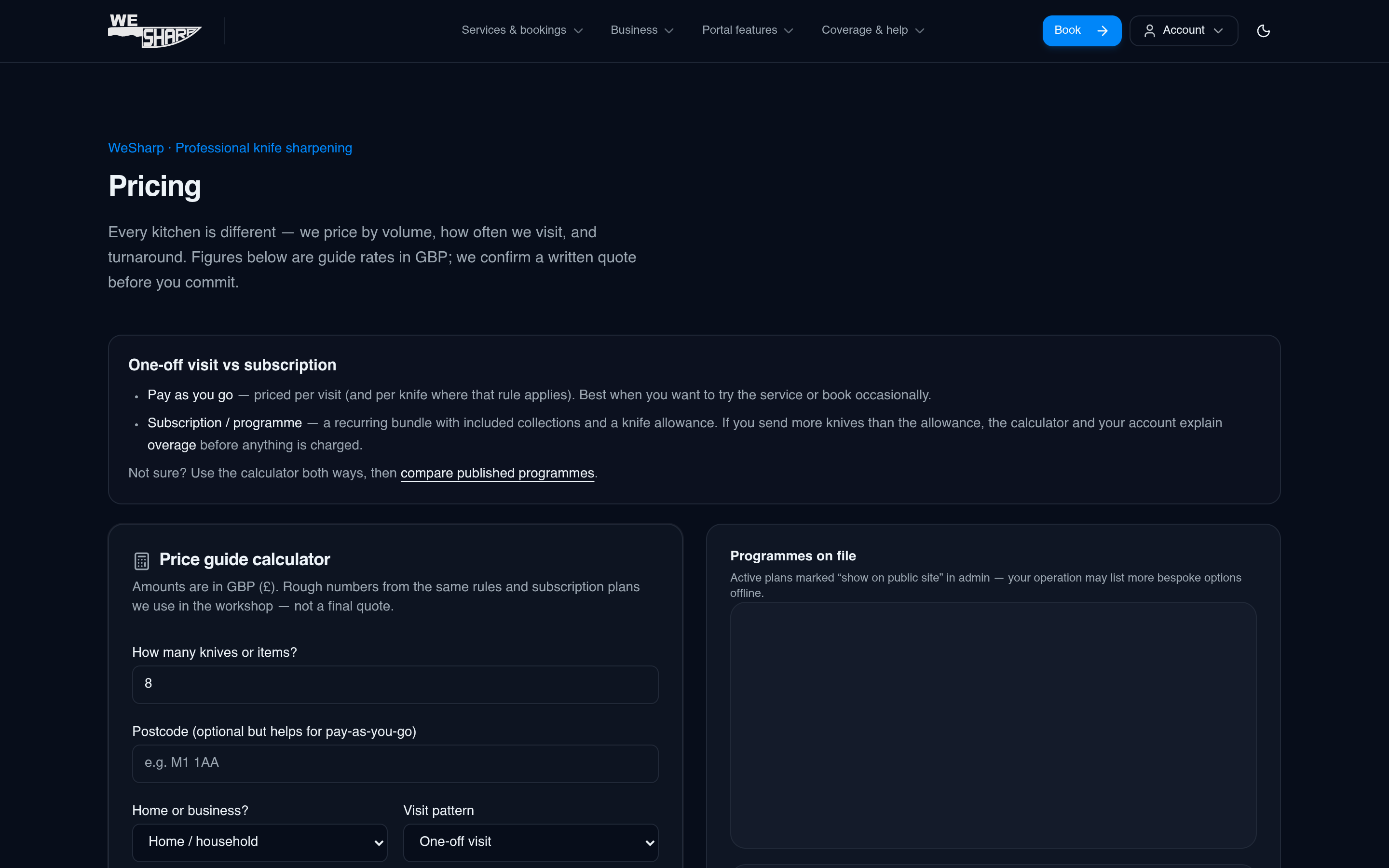 Pricing calculator